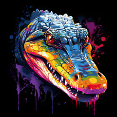 Colorful poster with angry alligator in vector design style isolated on black background