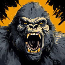 Handdrawn Poster With Gorilla Heads Isolated