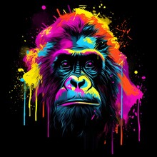 Colorful Poster With Gorilla Isolated On Black