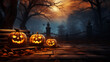Halloween Kürbisse, Bank, Park, Friedhof, Mondschein, gruselig, unheimlich, nachts