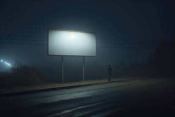 Wall Mural - roadside blank billboard outside the city at night with man silhouette