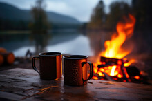 Autumn Coffee Delight: Bonfire Background
