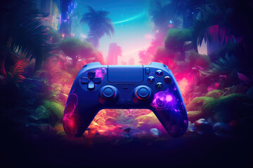 Wall Mural - Digital Symphony: Gamepad in Neon Waves