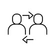 Interpersonal relationship icon, acquaintance skill.  close care conversation. Two people interacting and associating  each other. vector illustration design on white background