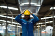 © KANGWANS - African American Engineer Disappointed with factory machinery. Problems in working with industrial machines in factories. industrial worker life concept conflict at work