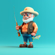 3d fisherman cartoon character 