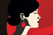 Glamour Woman Vintage Flat Red Portrait Fashion Poster Dress Female Model Background. Generative AI.