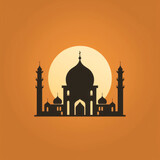 Fototapeta Londyn - Graphic illustration of mosque in remote desert. Religion concept.