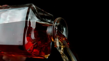 Fototapete - Super Slow Motion of Pouring Whiskey Drink, Camera in Motion. Filmed on High Speed Cinema Camera, 1000 fps. Speed Ramp Effect.