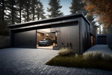 Wall Mural - A pristine garage exterior, characterized by its contemporary architectural allure.