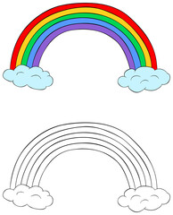 Wall Mural - Rainbow with clouds colorful and outline. Coloring book page for children.