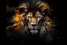 Colorful Poster With Lion Portrait Isolated On Black Background