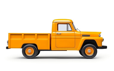 Wall Mural - Pickup Truck Clasic Isolated (side view). 3D rendering. Yellow truck isolated on white..