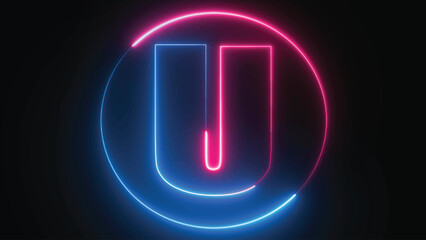 Wall Mural - Neon Letter U with neon circle, Neon alphabet U glowing in the dark, pink blue neon light, Shine text U, the best digital symbol, 3d render, Education concept.