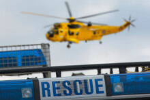 A Yellow Rescue Helicopter; Northumberland England