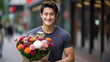 © Studio Nova - Happy man holds a bouquet of flowers in his hands