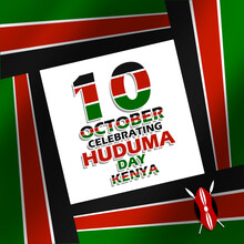 Kenyan Flag With Ribbon Frame, Number And Bold Text On White Background To Commemorate Huduma Day On October 10 In Kenya