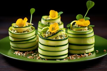 Wall Mural - Green Plate with Cucumbers and Flowers