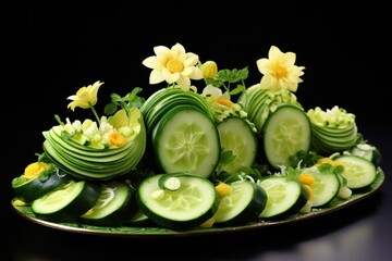 Sticker - Sliced Cucumbers with Flowers Platter