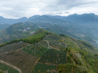 Sticker - Drone fly over mountain in chiayi county of Taiwan