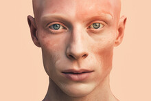 Generative AI Image Of Serious Crop Male Suffering From Strange Disease Looking At Camera While Standing Near Pink Wall