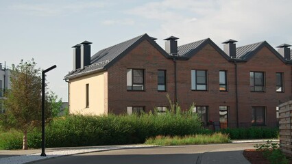 Wall Mural - No people establishing shot of modern multidwelling unit building in suburban area on sunny summer dayNo people establishing shot of modern multidwelling unit building in suburban area on sunny summer