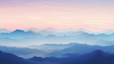 Fototapeta Natura - a mountain range at dawn, with soft pastel hues painting the sky. 