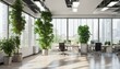 Green office design with house plants for carbon dioxide reduction