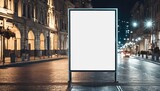 Fototapeta  - Urban street at night with empty white blank billboard digital sign poster mockup for advertising and marketing