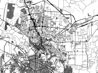 greyscale vector city map of brownsville texas in the united states of america with with water, fiel