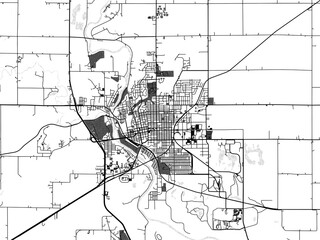greyscale vector city map of fort dodge iowa in the united states of america with with water, fields