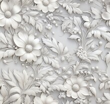 Flowers On The Old White Wall Background, Digital Wall Tiles Or Wallpaper Design. SEAMLESS PATTERN. SEAMLESS WALLPAPER.