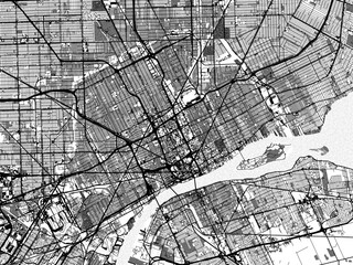 greyscale vector city map of detroit michigan in the united states of america with with water, field