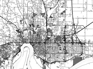 greyscale vector city map of evansville indiana in the united states of america with with water, fie