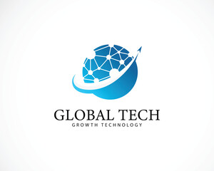 global tech logo creative science molecule smart connect network design concept