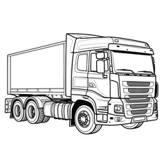 Outline drawing of delivery truck concept, truck coloring page line art, car from side and front view. Vector doodle illustration, design for coloring book or print