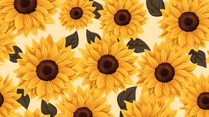 nature textured sunflower flowers seamless patter, vivid color background, flat minimalist vector illustrations