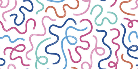 colorful bold grunge line childish background. fun doodle vector seamless pattern for party, kids or