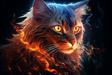  An energetically glowing feline artwork exuding vitality and strength. Generative AI