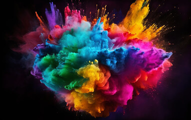 Wall Mural - an explosion of powder or smoke. colorful vibrant rainbow colors with black background. abstract pat