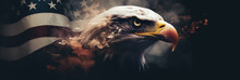 Patriotic Banner With Bald Eagle In Front Of The American Flag
