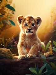 baby lion background and copy space, generative ai