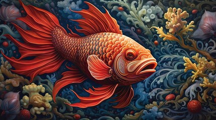 Wall Mural - golden fish underwater