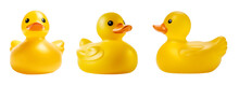 Yellow Rubber Duck On Transparent Background Cutout, PNG File. Mockup Template For Artwork Design. Perspective Positions Many Different Angle, Front Side View
