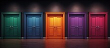 Multiple Closed Doors Of Various Colors Against A Dark Wall Ing