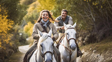 Couple Riding Horses Outdoor 