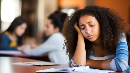 Teen girl bored during a class assignment