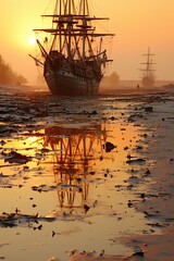 Sticker - a ship on the beach