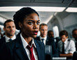 © Pathompong - photo of rage angry black air hostess crew woman arguing the other with wound on face, generative AI