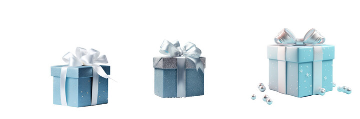 Sticker - Png Set Christmas image with a blue gift and white ribbon transparent background